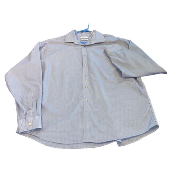 Calvin Klein Men’s Blue Checked Button Up Shirt Size 17.5 Old Money - Picture 2 of 10